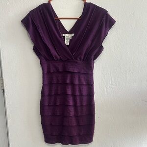 V- Neck Deep Purple Mini Dress